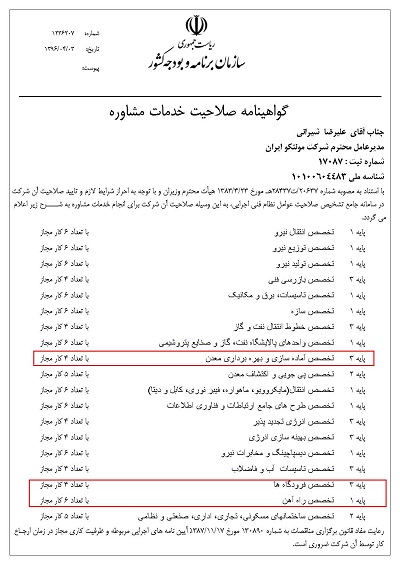 موفقیت شركت موننكو ایران در اخذ رتبه های جدید از سازمان برنامه و بودجه کشور